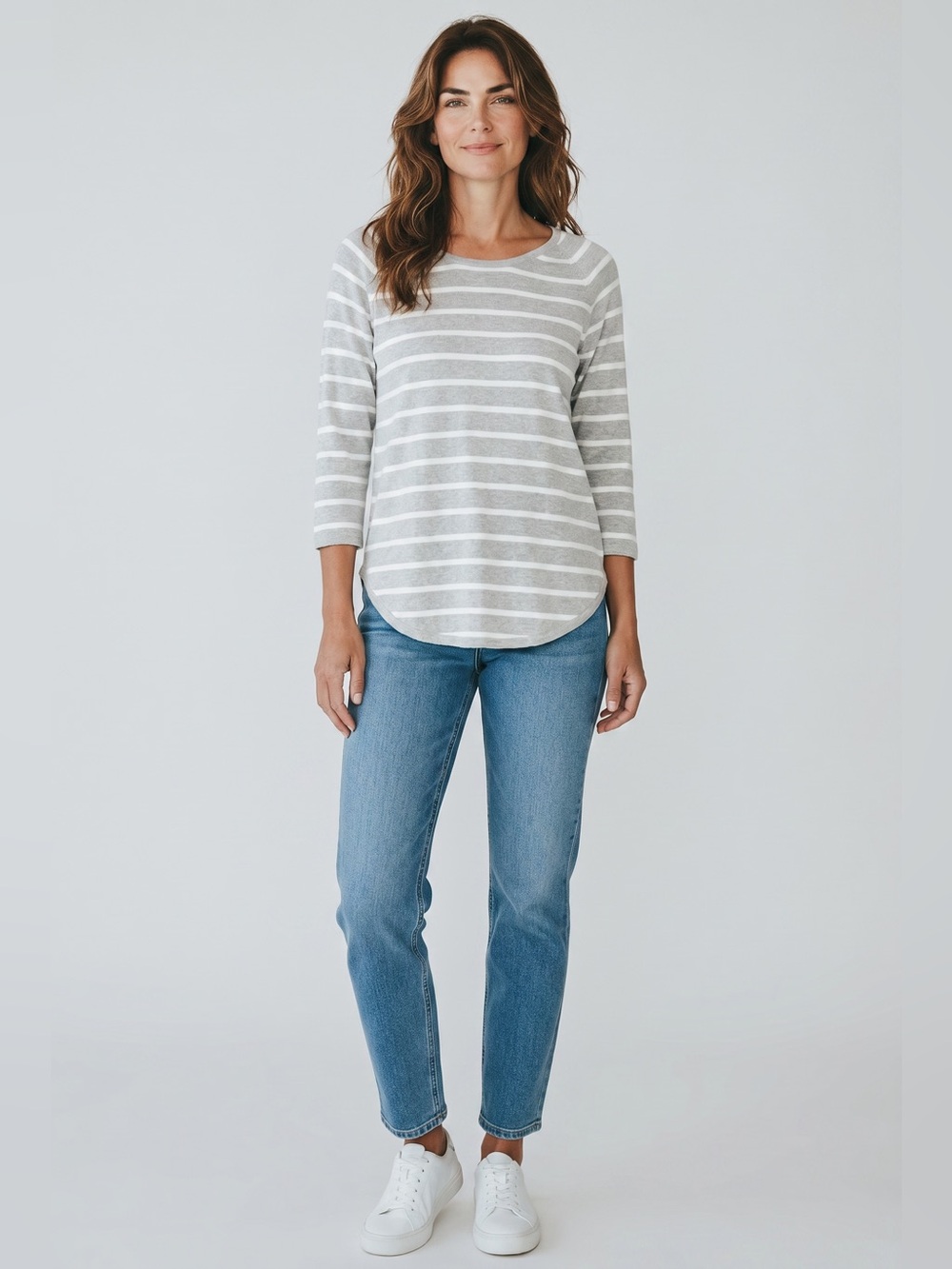 Jeanne Pierre 3/4 Sleeve Sweater // Gray Stripe // Medium